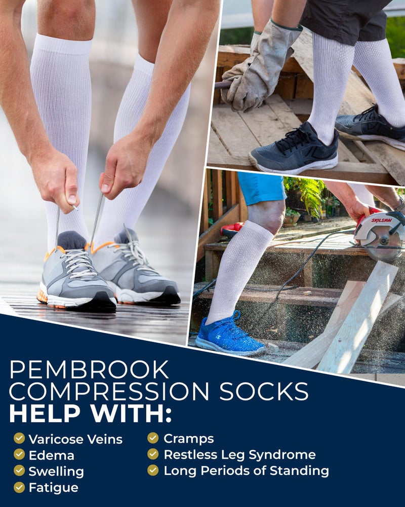 Pembrook Compression Socks for Men - 3 Pack | Compression Socks for Flying, Athletics, Work | Graduated Athletic Compression Socks for Men 9-12 | Whi - Image 4