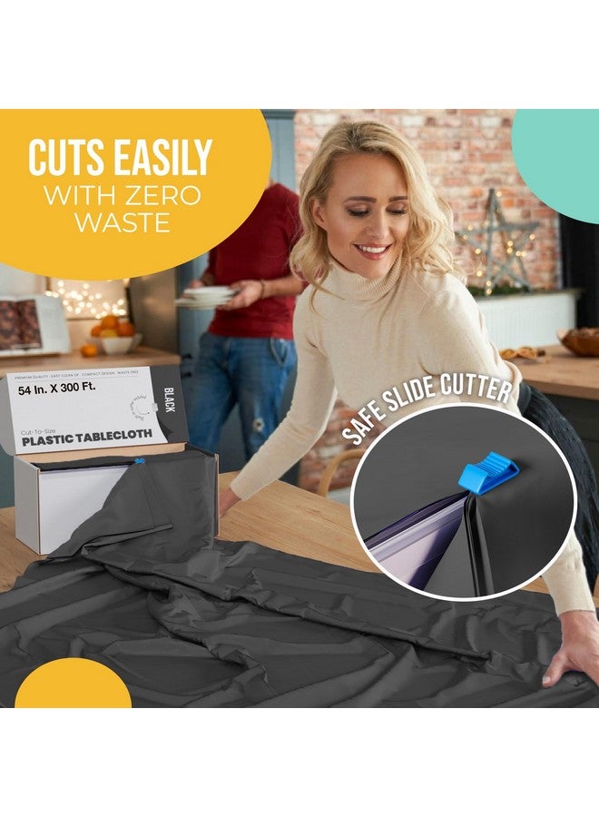Exquisite Exquisite 54 Inch X 300 Feet Black Plastic Table Cover Roll in A Cut - to - Size Box with Convenient Slide Cutter. Cuts Up to 36 Rectangle 8 Feet Plastic Disposable Tablecloths  - Image 5