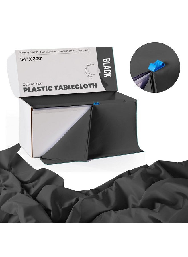 Exquisite Exquisite 54 Inch X 300 Feet Black Plastic Table Cover Roll in A Cut - to - Size Box with Convenient Slide Cutter. Cuts Up to 36 Rectangle 8 Feet Plastic Disposable Tablecloths  - Image 2