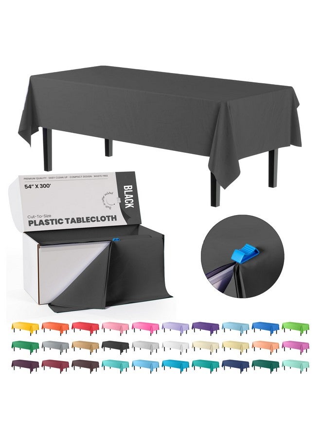 Exquisite Exquisite 54 Inch X 300 Feet Black Plastic Table Cover Roll in A Cut - to - Size Box with Convenient Slide Cutter. Cuts Up to 36 Rectangle 8 Feet Plastic Disposable Tablecloths  - Image 1