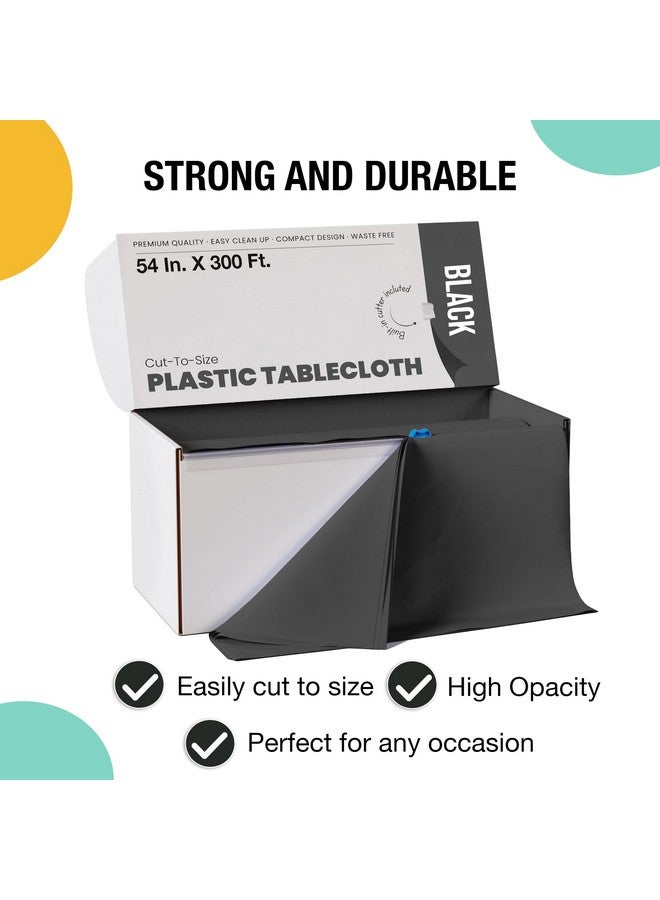 Exquisite Exquisite 54 Inch X 300 Feet Black Plastic Table Cover Roll in A Cut - to - Size Box with Convenient Slide Cutter. Cuts Up to 36 Rectangle 8 Feet Plastic Disposable Tablecloths  - Image 3