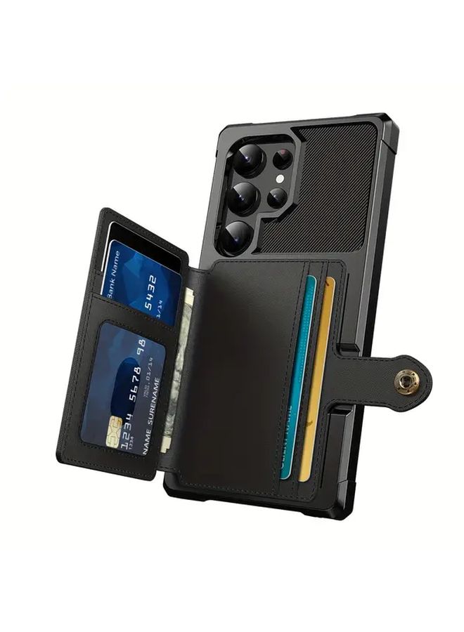 Red Wallet Case For Galaxy S24 Plus Magnetic Suction Credit Card Holder Shockproof - Image 2