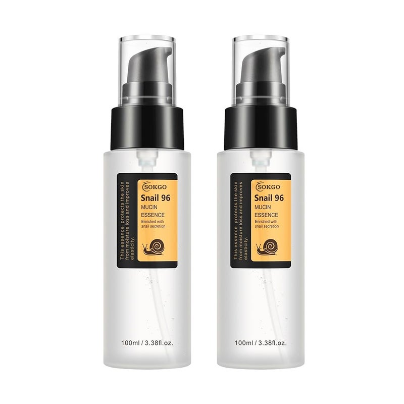 Snail Mucin Serum 96 Snail Secretion Filtrate 96 Snail Mucin 96 Power Repairing Essence Snail Mucin Essence Face Serum Hydrating Serum for Face Eye and Neck 2PCS
