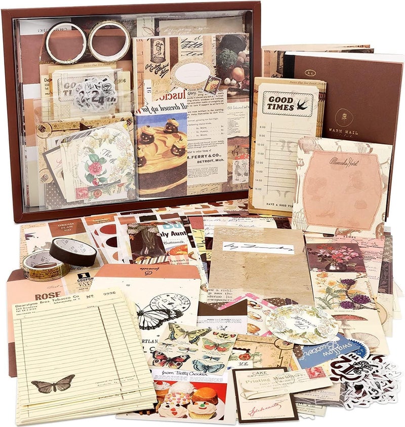 348 Pcs Scrapbooking Supplies Kit Vintage Aesthetic Scrapbook Kit for Bullet Junk Journal Stationery A6 Grid Notebook DIY Journaling Supplies