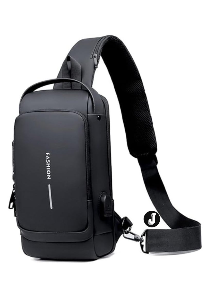 JAJEEK Waterproof Leather Crossbody Sling Bag with USB Charging Port for Men and Women – Versatile Shoulder Backpack for Travel and Hiking  - Image 1