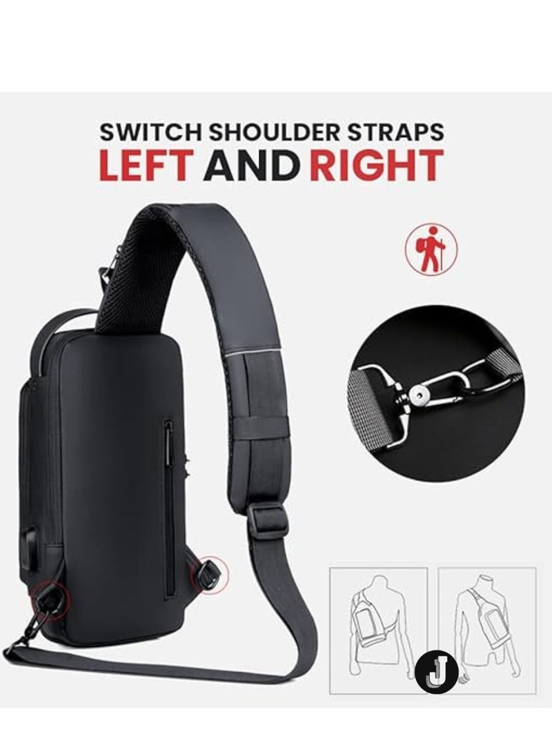 JAJEEK Waterproof Leather Crossbody Sling Bag with USB Charging Port for Men and Women – Versatile Shoulder Backpack for Travel and Hiking  - Image 3