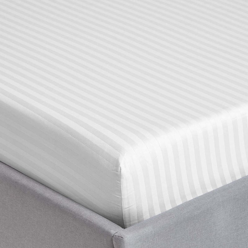 sleep well Microfiber Stripe Fitted Sheet with 2 Pillowcase Set - 150x200+17cm (White) - Image 4