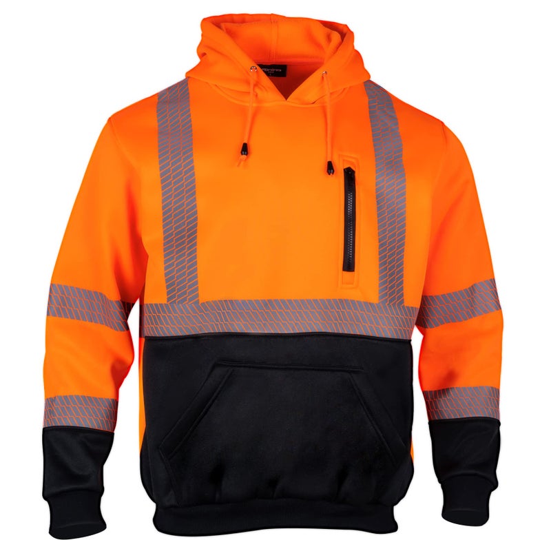 VENDACE High Visibility Reflective Safety Fleece Sweatshirt Hoodies for Men ANSI Class 3 Hi Vis Pullover Hoodie Jacket (Orange,L) - Image 2