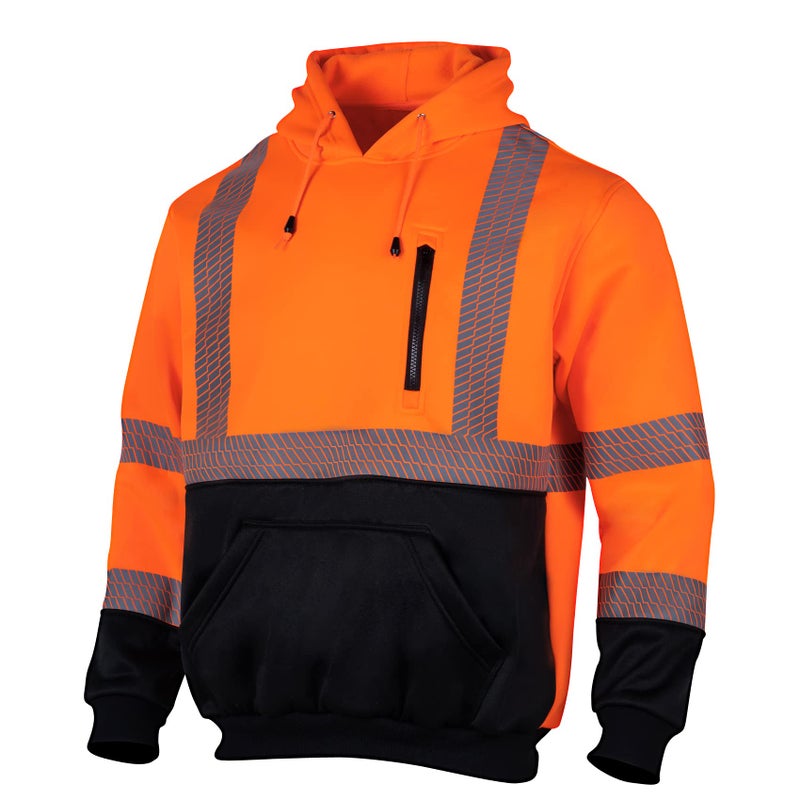 VENDACE High Visibility Reflective Safety Fleece Sweatshirt Hoodies for Men ANSI Class 3 Hi Vis Pullover Hoodie Jacket (Orange,L) - Image 1