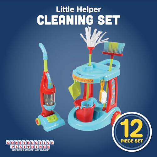 Constructive Playthings Little Helper 12Piece Kids Cleaning Set with Toy Vacuum Cart Broom and Mop Pretend Play Toddler Cleaning Toy Set for Kids Ages 3 Multicolor - Image 5