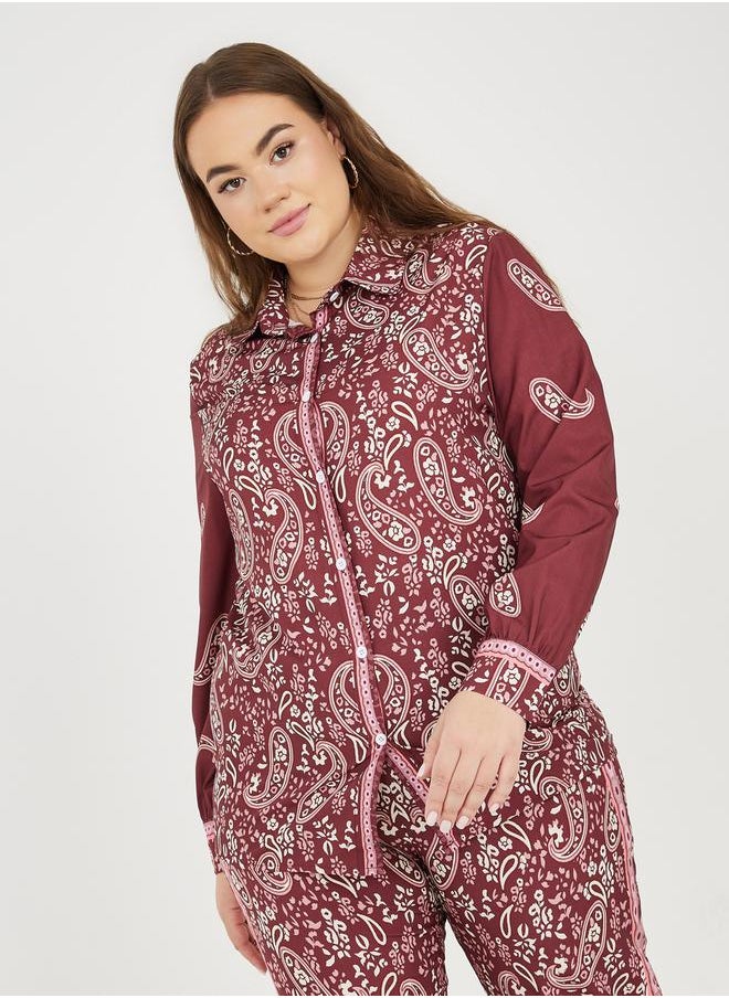 Styli - Plus Paisley Print Shirt and Wide Leg Pant Set - Image 1