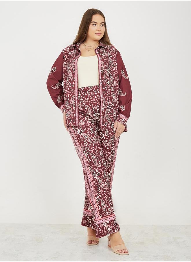 Styli - Plus Paisley Print Shirt and Wide Leg Pant Set - Image 1