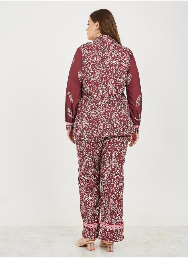Styli - Plus Paisley Print Shirt and Wide Leg Pant Set - Image 1