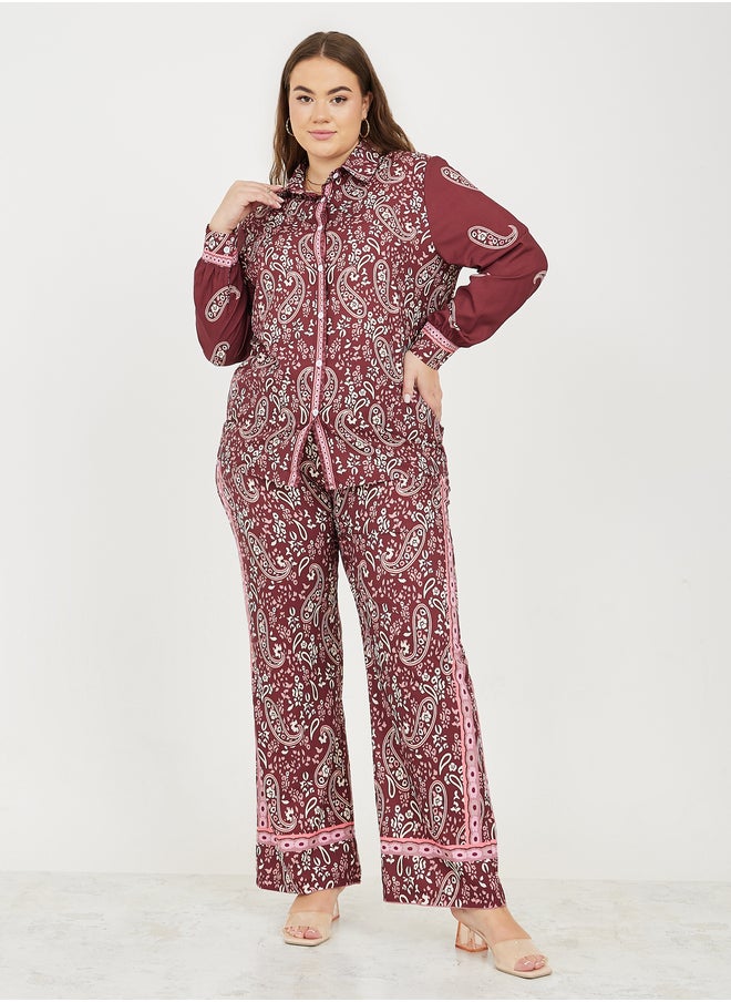 Styli Styli Plus Paisley Print Shirt and Wide Leg Pant Set  - Image 1