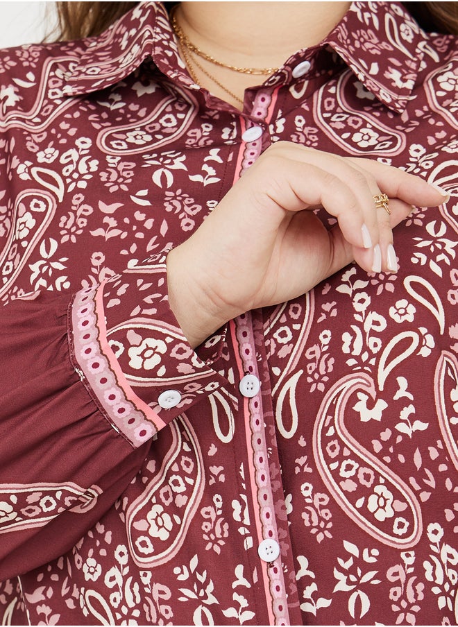 Styli Styli Plus Paisley Print Shirt and Wide Leg Pant Set  - Image 3