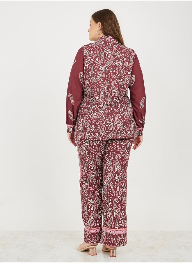 Styli Styli Plus Paisley Print Shirt and Wide Leg Pant Set  - Image 4