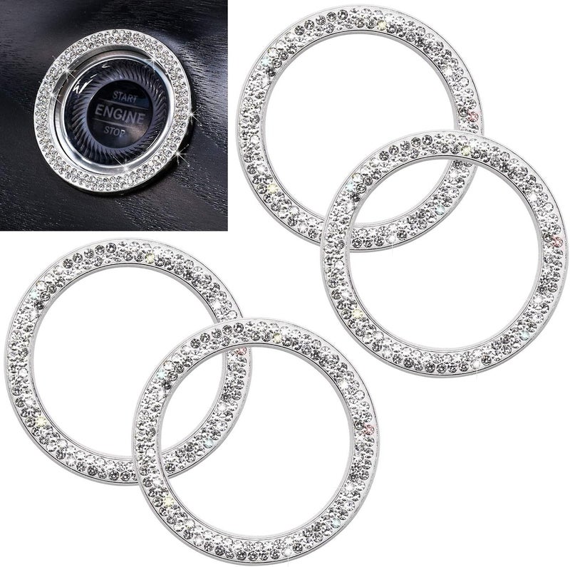 ToBeQueen Push to Start Button Cover 4Pcs Auto Engine Start Stop Bling Car Decor for Women Girl Diamond Rhinestone Rings Stickers, Bedazzled Accessories - Image 1