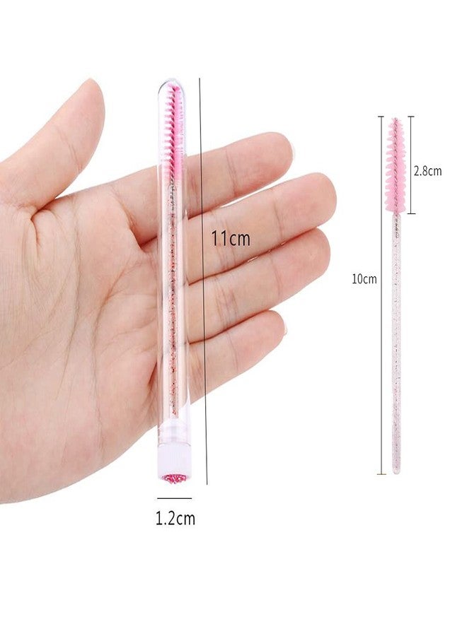 Quupy 5PCS Disposable Mascara Wand Tube Clear Eyelash Tube Eyelash Makeup Brush Tool Diamond Empty Eyelash Extension Brushes Applicators Makeup Tools(Pink) - Image 2