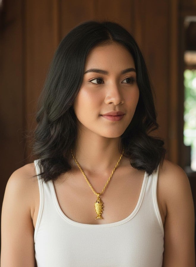 CHARMS Stylish Fish Design Pendant Necklace – Gold Tone Casual & Everyday Wear Jewelry - Image 3