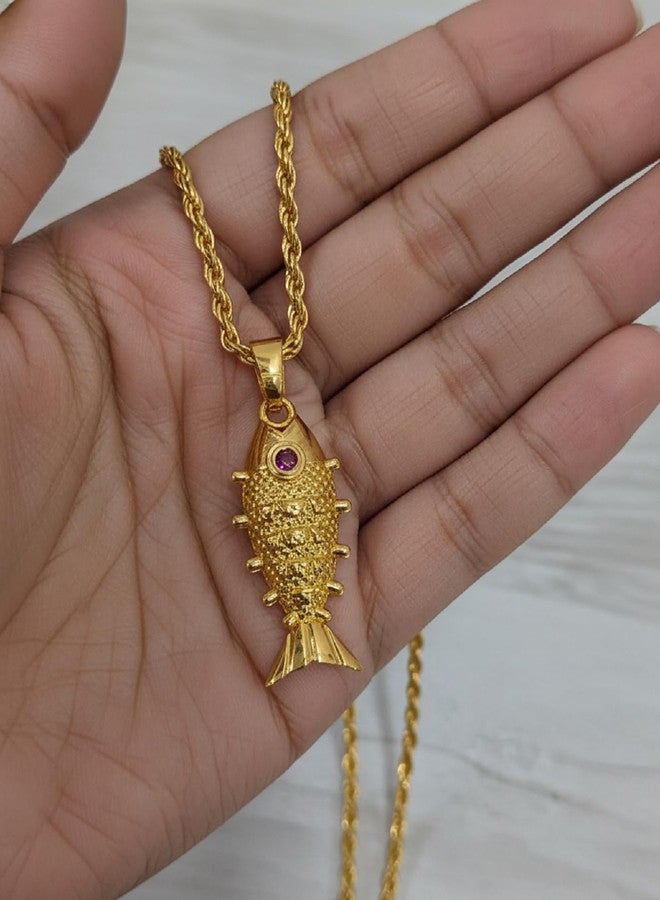 CHARMS Stylish Fish Design Pendant Necklace – Gold Tone Casual & Everyday Wear Jewelry - Image 2