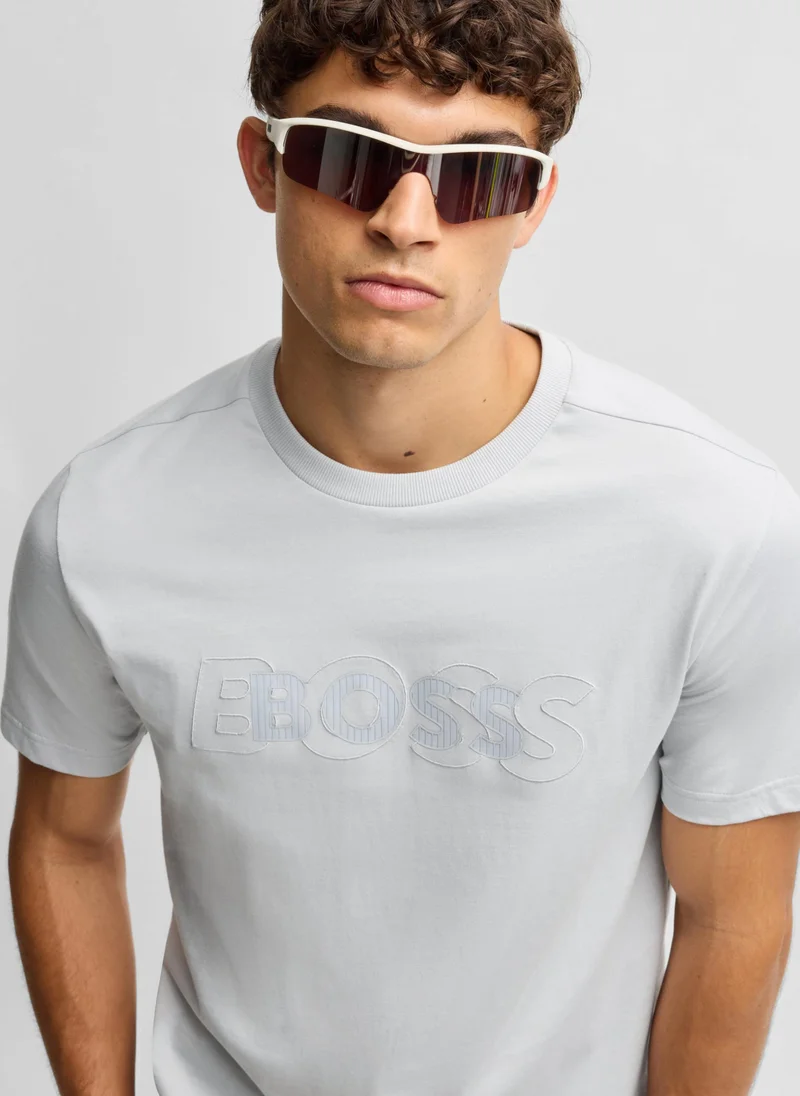BOSS Cotton-jersey T-shirt with double logo artwork