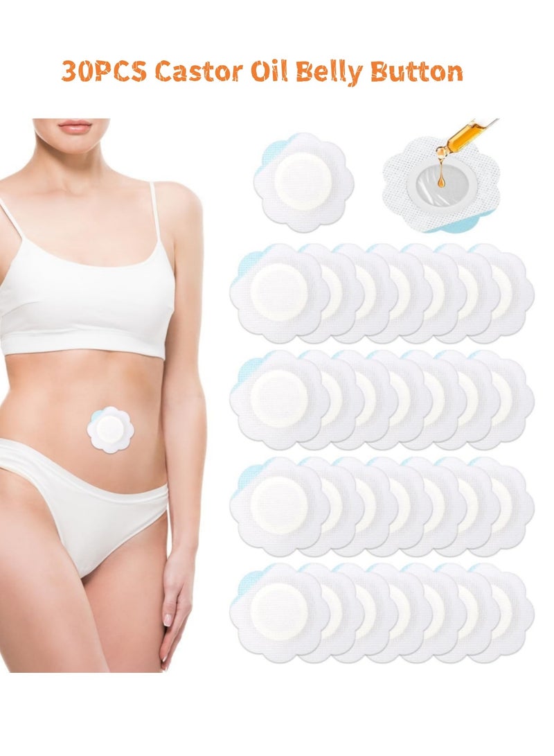 MJZ 30pcs Castor Oil Pack Wrap for Belly Button, Self-Adhesive Disposable Castor Oil Belly Button Wrap Pads Spunlace Cloth Highly Absorbent Organic Cover Compress Patches No Wash (Oil Not Included)  - Image 1