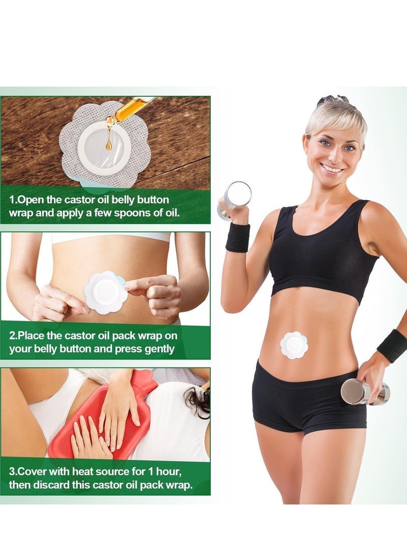 MJZ 30pcs Castor Oil Pack Wrap for Belly Button, Self-Adhesive Disposable Castor Oil Belly Button Wrap Pads Spunlace Cloth Highly Absorbent Organic Cover Compress Patches No Wash (Oil Not Included) - Image 4