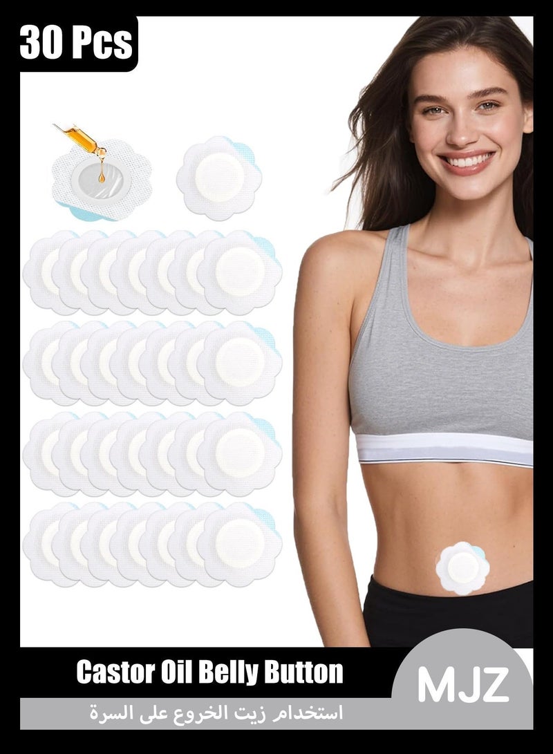 MJZ 30pcs Castor Oil Pack Wrap for Belly Button, Self-Adhesive Disposable Castor Oil Belly Button Wrap Pads Spunlace Cloth Highly Absorbent Organic Cover Compress Patches No Wash (Oil Not Included) - Image 1