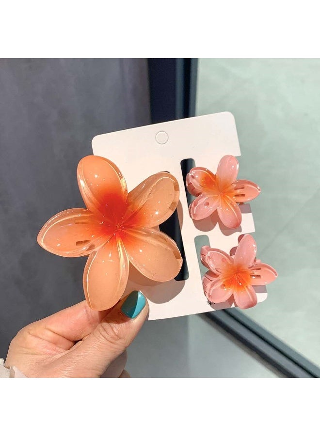 مجموعة 3 قطع مشبك شعر على شكل زهرة البيضة متدرجة اللون من البلاستيك مجموعة إكسسوارات الشعر موضة الاستخدام اليومي للعطلات-(برتقالي)