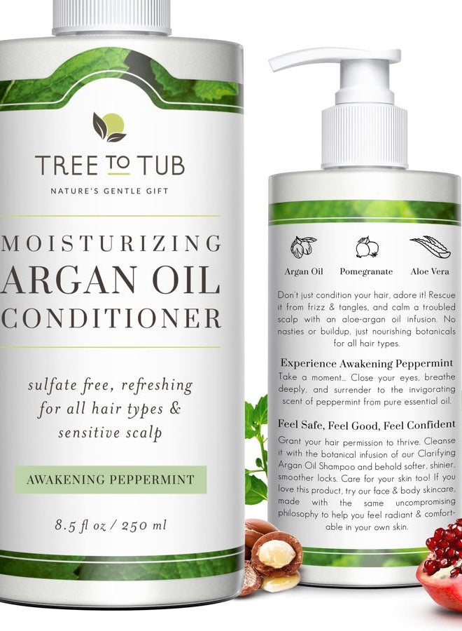 Tree to Tub All Hair Type Hydrating Argan Oil Conditioner for Dry or Oily Hair & Sensitive Scalp - Moisturizing Sulfate Free Conditioner for Women & Men w/Organic Coconut Oil, All Natural Peppermint - Image 1