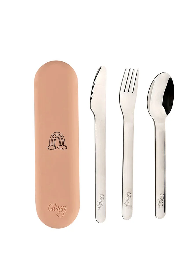 Citron 3 Pieces Stainless Steel Cutlery Set Silverware Fork, Spoon And Knife, Reusable Travel Utensils And Flatware Set For Kids - Unicorn - Blush Pink