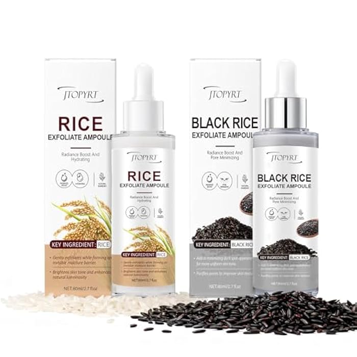 Jtopyrt Glow White & Black Rice Exfoliate Ampoule - Peeling Shot Exfoliating Gel with Rice Extract - Gently Removes Dead Skin & Blackheads - for Morning & Night Facial Care for All Skin Types - 2 x 2.7 fl oz - Image 1