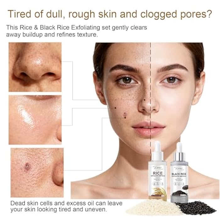Jtopyrt Glow White & Black Rice Exfoliate Ampoule - Peeling Shot Exfoliating Gel with Rice Extract - Gently Removes Dead Skin & Blackheads - for Morning & Night Facial Care for All Skin Types - 2 x 2.7 fl oz - Image 2