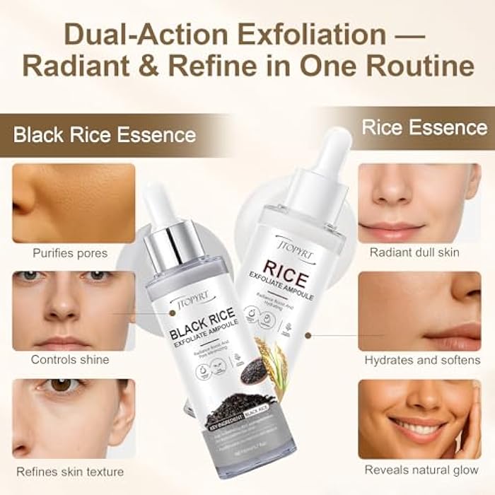 Jtopyrt Glow White & Black Rice Exfoliate Ampoule - Peeling Shot Exfoliating Gel with Rice Extract - Gently Removes Dead Skin & Blackheads - for Morning & Night Facial Care for All Skin Types - 2 x 2.7 fl oz - Image 3