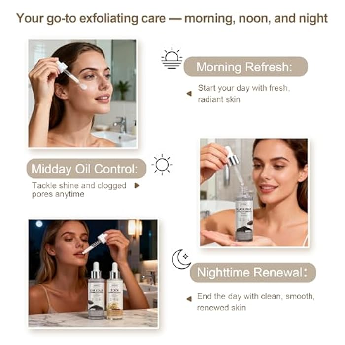 Jtopyrt Glow White & Black Rice Exfoliate Ampoule - Peeling Shot Exfoliating Gel with Rice Extract - Gently Removes Dead Skin & Blackheads - for Morning & Night Facial Care for All Skin Types - 2 x 2.7 fl oz - Image 5