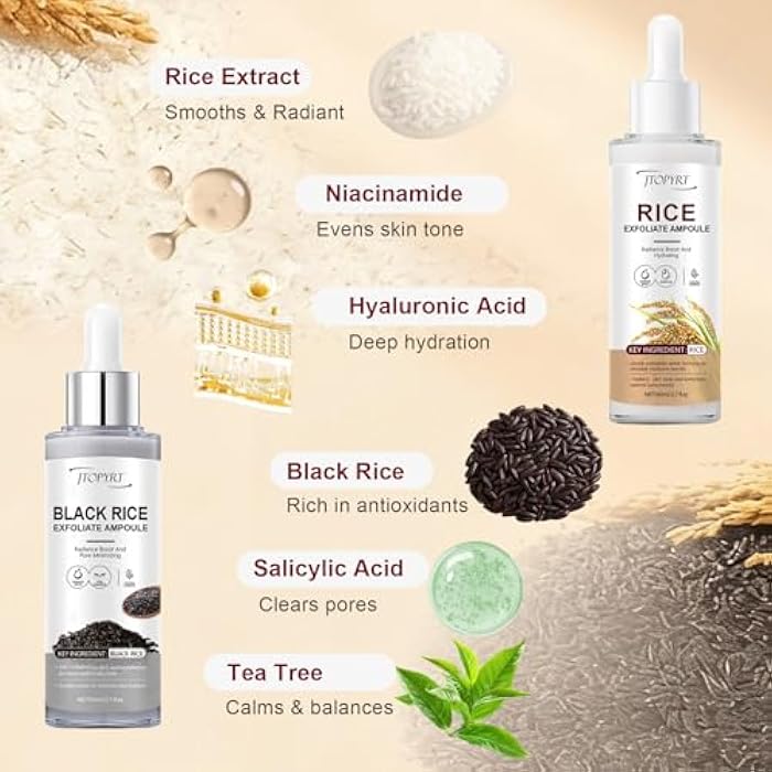 Jtopyrt Glow White & Black Rice Exfoliate Ampoule - Peeling Shot Exfoliating Gel with Rice Extract - Gently Removes Dead Skin & Blackheads - for Morning & Night Facial Care for All Skin Types - 2 x 2.7 fl oz - Image 4