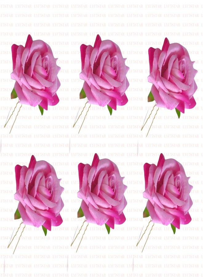 LYF5STAR Artificial Baby Pink Rose Juda Hair pin - Pack of 6 | Handmade Rose Juda Pin, Elegant Baby Pink Bridal Hairpin |Stylish Hair Accessories For Girls and Women | Pack of 6 - Image 1