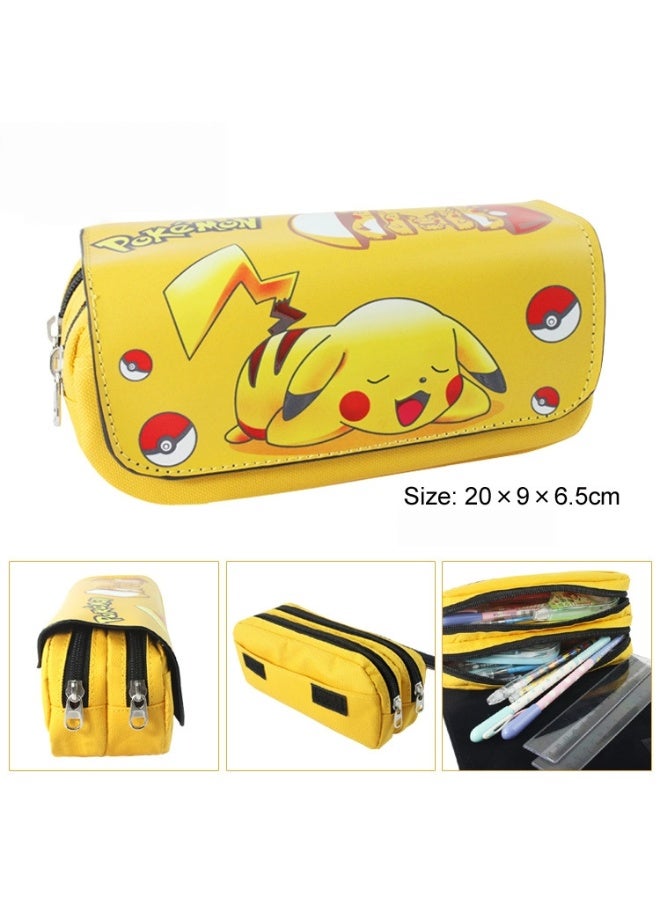 بيكاتشو الكرتون الرسوم المتحركة الطرفية مقلمة لطيف طالب سعة كبيرة طبقة مزدوجة سستة صندوق أدوات مكتب مقلمة محفظة القرطاسية - Image 3