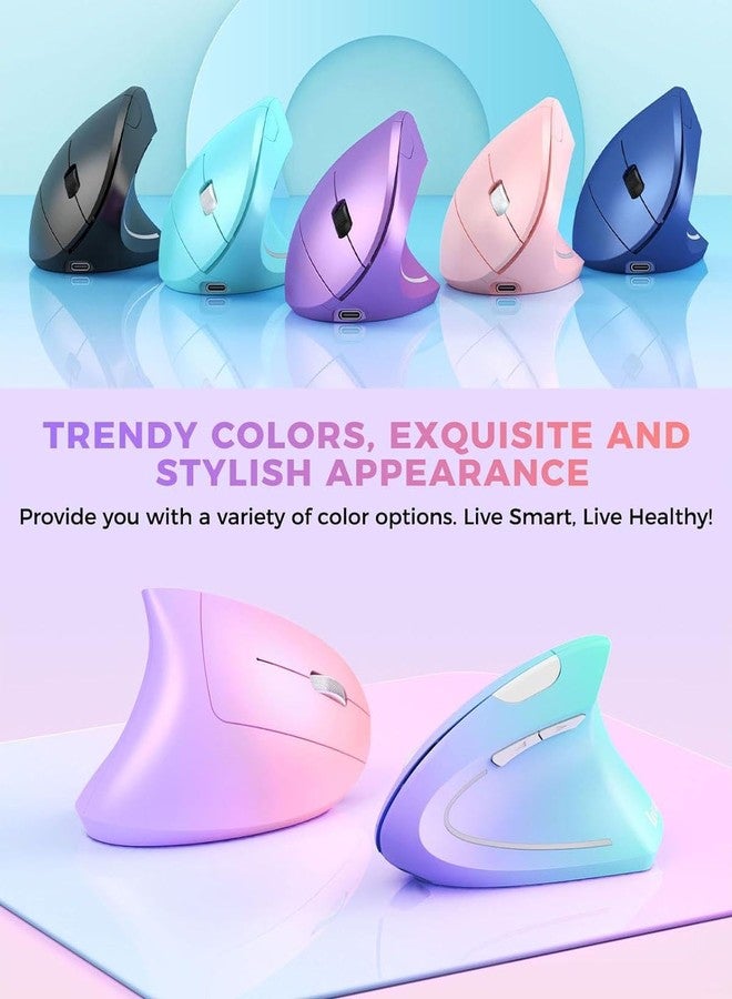 Lekvey Ergonomic Mouse, Vertical Wireless Mouse Rechargeable 2.4 GHz Optical Carpal Tunnel Mouse : 800/1200/1600 DPI, 6 Buttons, for Laptop, PC, Mac, Computer, Desktop, Notebook etc, Pink to Purple - Image 2