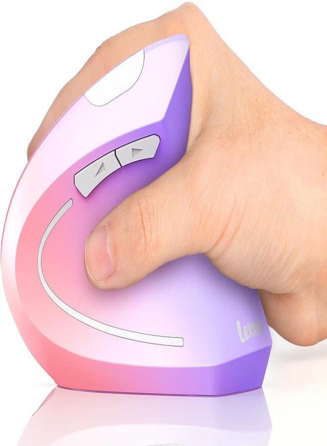Lekvey Ergonomic Mouse, Vertical Wireless Mouse Rechargeable 2.4 GHz Optical Carpal Tunnel Mouse : 800/1200/1600 DPI, 6 Buttons, for Laptop, PC, Mac, Computer, Desktop, Notebook etc, Pink to Purple - Image 1
