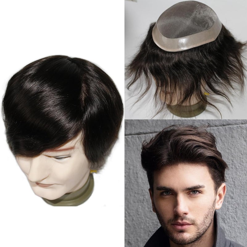 Wigs for Men Human Hair Wig Men Toupee Durable Mono Lace Men Hairpiece Lace Man Wig Systems Size 8x10 Inch 6 Inch Length Color 2