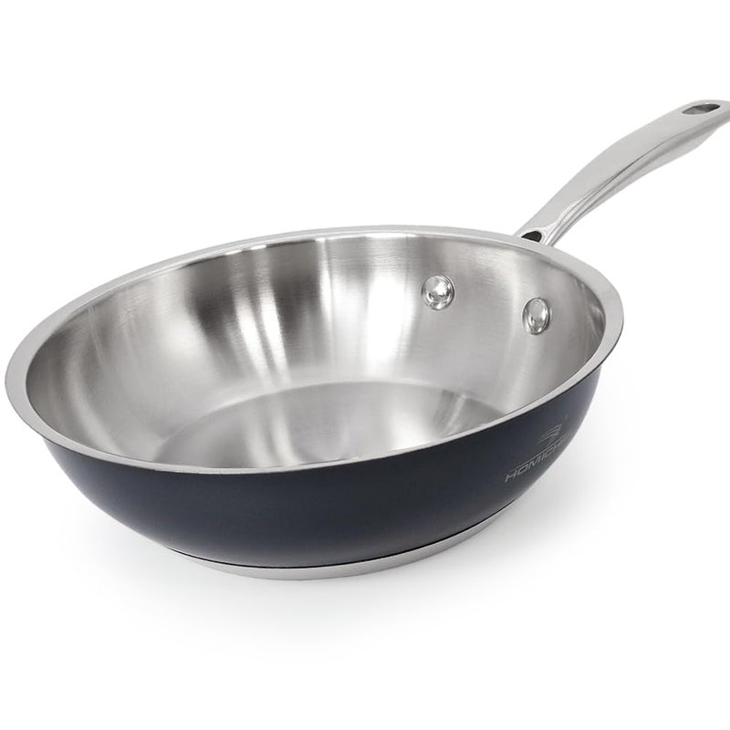HOMICHEF مقلاة هوميشيف 95 إنش رمادي بحري خالية من النيكل من الفولاذ المقاوم للصدأ طلاء غير سام غير لاصق أدوات الطهي مقلاة فاخرة من الفولاذ المقاوم للصدأ مقلاة ووك خالية من النيكل مقالي ومقالي