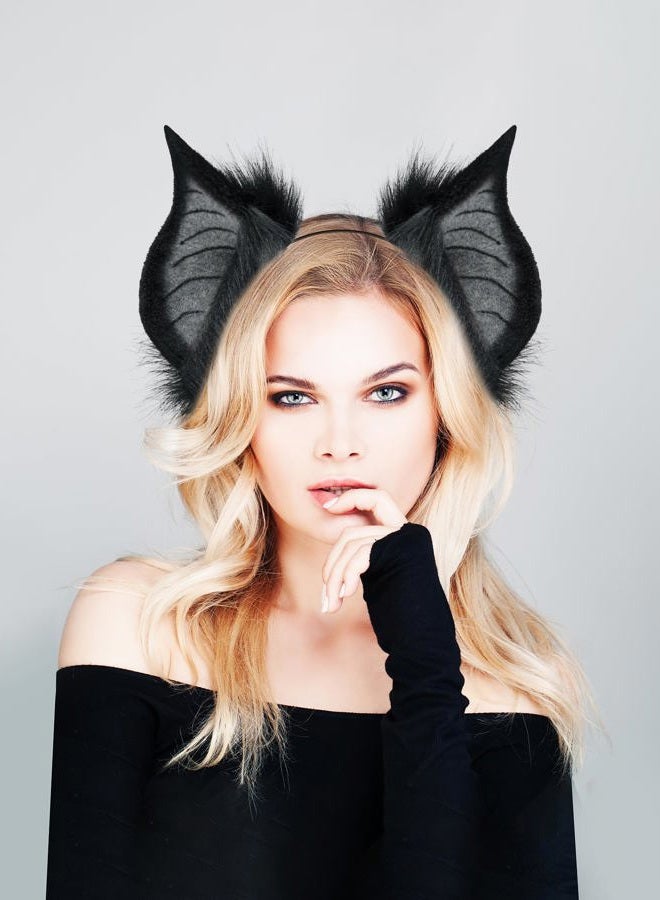 BNLIDES Handmade Bat Beast Ears Headband Cosplay Costume Accessories for Halloween, Anime Con, Stage Performance (Black Grey) - Image 3