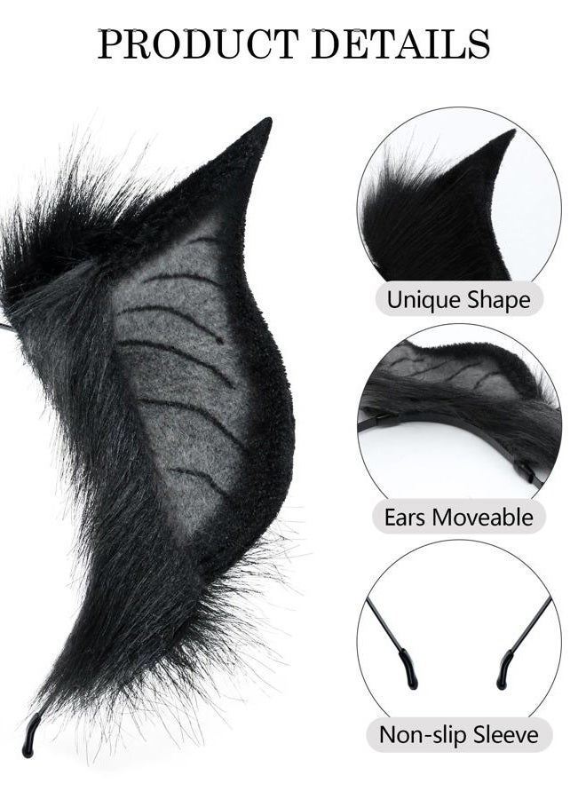 BNLIDES Handmade Bat Beast Ears Headband Cosplay Costume Accessories for Halloween, Anime Con, Stage Performance (Black Grey) - Image 2