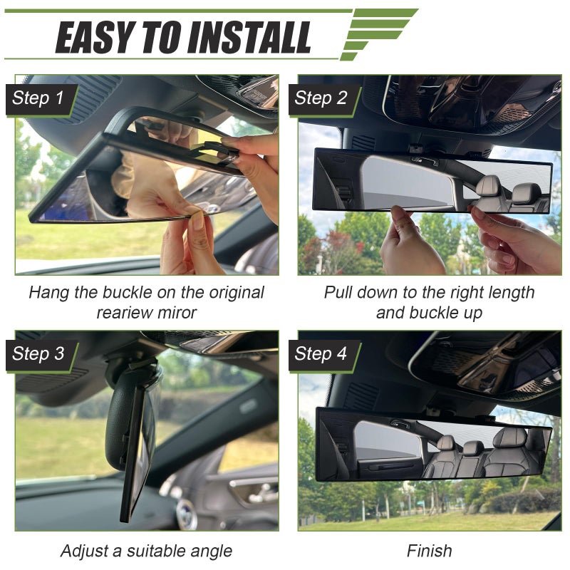 REGUICORP Rear View Mirror, 12 Inch Universal Wide Angle Rear View Mirror Accessories Panoramic Convex Clip-on for Cars, SUVs, Trucks, Vehicles - Image 4