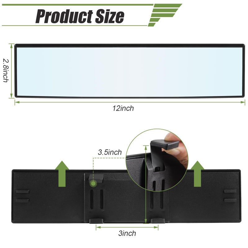 REGUICORP Rear View Mirror, 12 Inch Universal Wide Angle Rear View Mirror Accessories Panoramic Convex Clip-on for Cars, SUVs, Trucks, Vehicles - Image 2