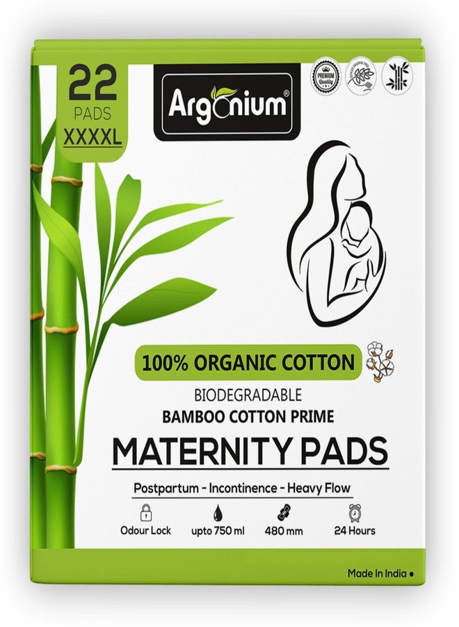 Argonium Biodegradable Bamboo Maternity Pads | Box of 22 Pad | 480MM | XXXXL | Pure Bamboo | Heavy Flow, Postpartum Flow & Overnight Pads | Extra Absorbent up to 750 ML Fluid | Sanitary Pad/Napkin - Image 1