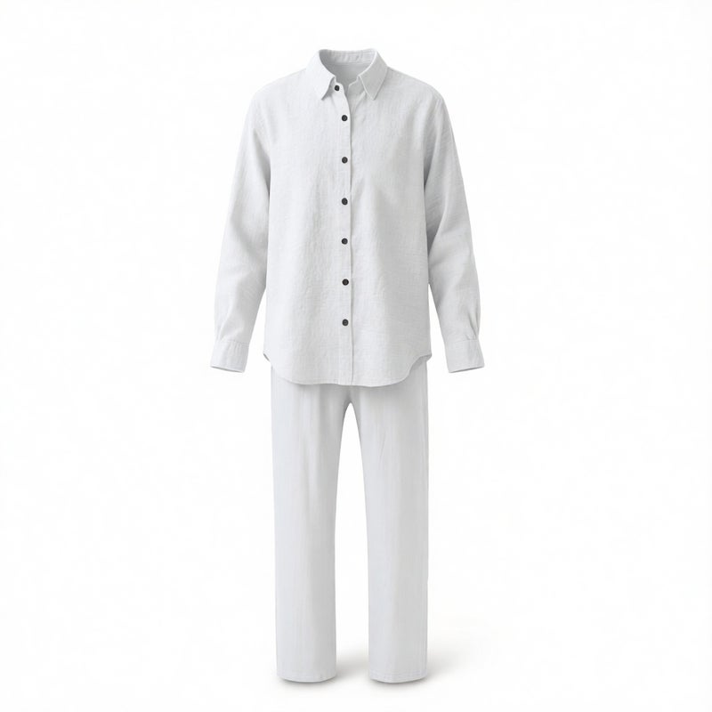 Men's Linen Shirt and Pants Set Casual Beach Lounge Suit Lightweight Long Sleeve - Image 5