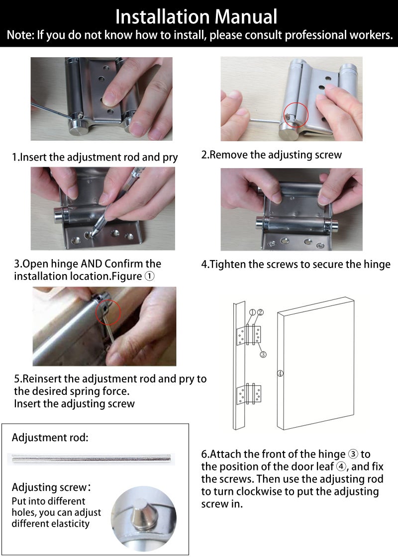 BENERAY 3"" Double Action Spring Hinges Self Closing Door Hinges For Saloon Cafe Pub Swinging Doors 201 Stainless Steel Including Pins And Screws 4-Pack - Image 5