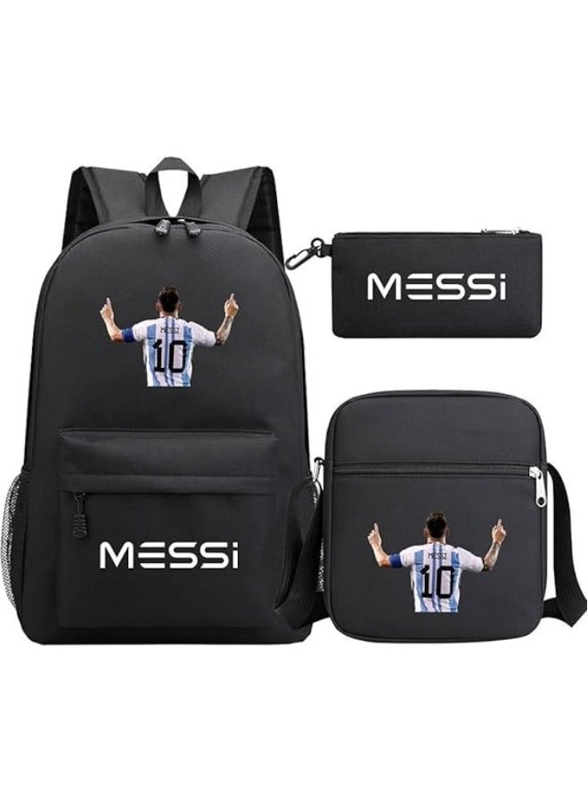 3PCS Backpack Set,MS #10 Soccer Backpack,Large Capacity Casual Backpack with Lunch Bag and Pencil case for Boys Girls Picnic/Travel